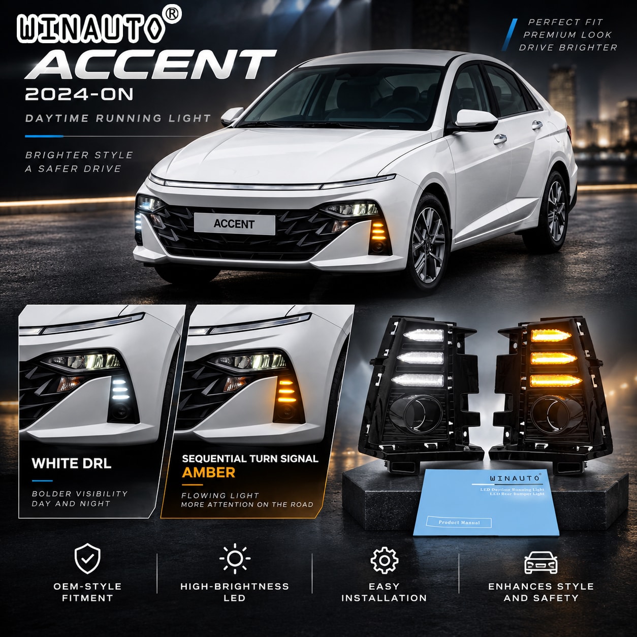 daytime-running-light-assembly DRL For Hyundai-accent-2024 2025 2026