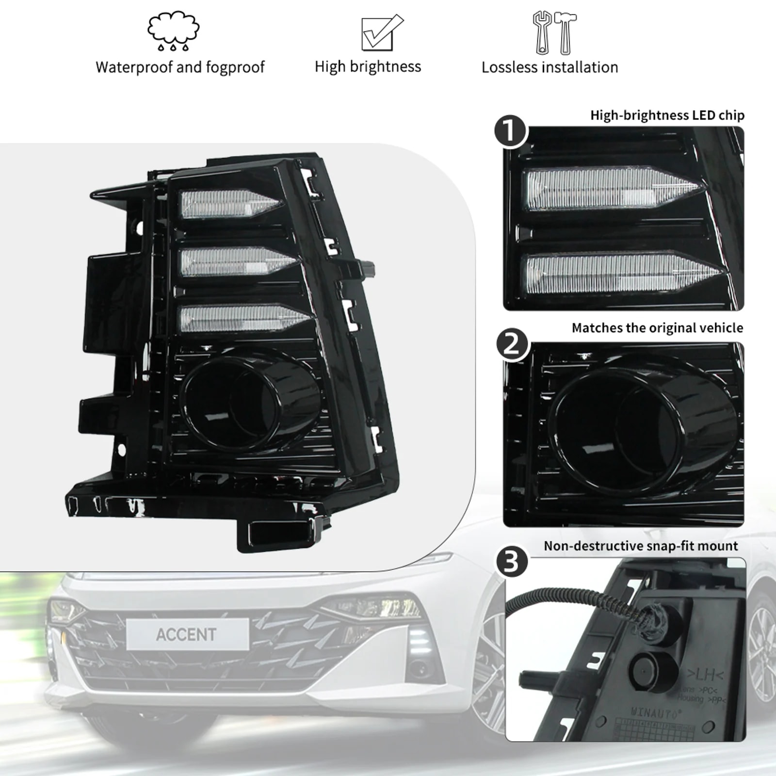 hyundai accent 2024 custom led daytime running lights
