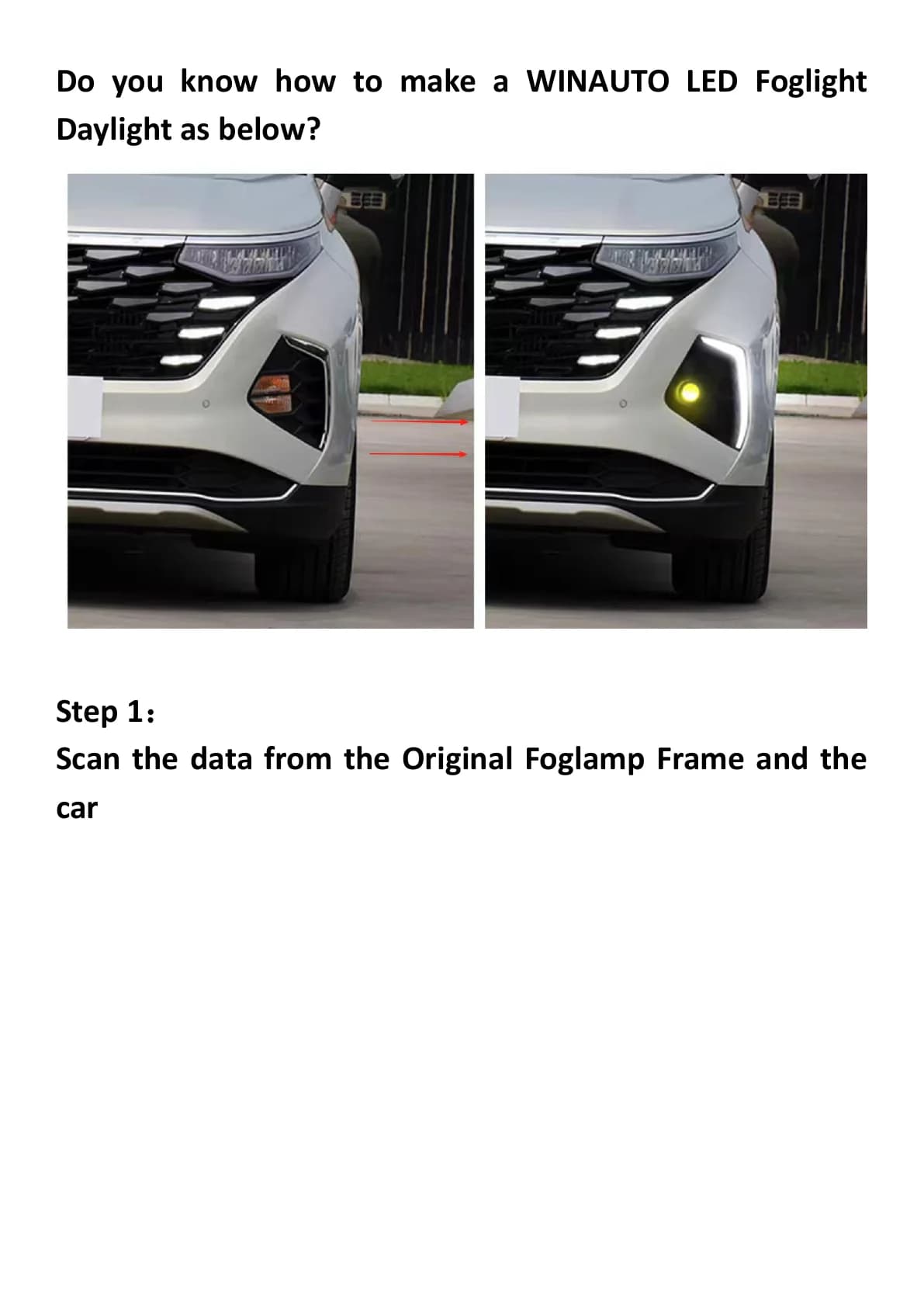 Vehicle application and original fog-lamp area used as the starting point for a WINAUTO OEM lighting project
